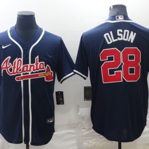 Men's Atlanta Braves #28 Matt Olson Navy Blue Game Nike Jersey
