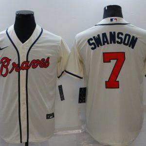 MLB Atlanta Braves #7 Dansby Swanson Cream Game Nike Jersey