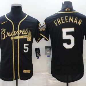 MLB Atlanta Braves #5 Freddie Freeman Black Golden World Series Champions With 150th Jersey