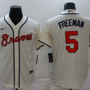 MLB Atlanta Braves #5 Freeman Cream Game Nike Jersey