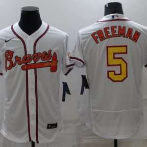 MLB Atlanta Braves #5 Freddie Freeman White Gold World Series Champions Flex Base Jersey