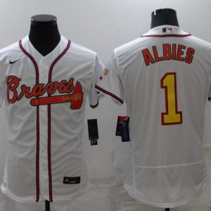MLB Atlanta Braves #1 Ozzie Albies White Gold World Series Champions Flex Base Jersey