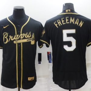 MLB Atlanta Braves #5 Freddie Freeman Black Gold Flex Elite Jersey