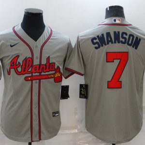 MLB Atlanta Braves #7 Swanson Grey Game Jersey