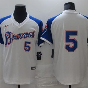 MLB Atlanta Braves #5 Freddie Freeman White Blue Game Jersey
