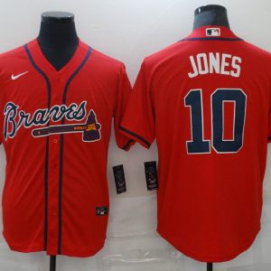 MLB Atlanta Braves #10 Jones Red Game Nike Jersey