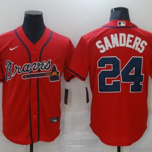 MLB Atlanta Braves #24 Sanders Red Game Nike Jersey