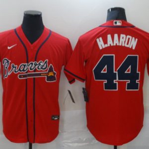 MLB Atlanta Braves #44 Hank Aaron Red Game Nike Jersey