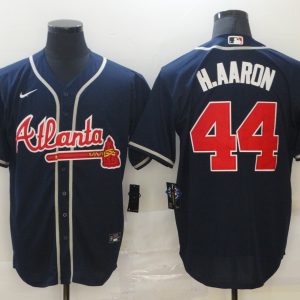 MLB Atlanta Braves #44 Hank Aaron Navy Blue Game Nike Jersey
