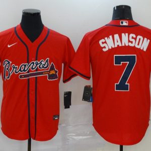 MLB Atlanta Braves #7 Swanson Red Game Nike Jersey