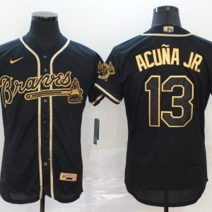 MLB Atlanta Braves #13 Ronald Acuña Jr Black Golden Flex Base Elite Jersey
