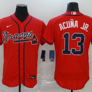 MLB Atlanta Braves #13 Ronald Acuña Jr Red Flex Base Elite Jersey