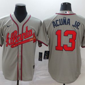 MLB Atlanta Braves #13 Ronald Acuña Jr Grey Game Nike Jersey