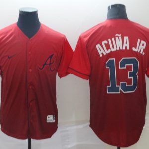 Atlanta Braves #13 Ronald Acuna Red Fadeaway Men Jersey