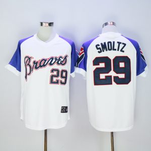 MLB Atlanta Braves #29 Smoltz White Blue Pullover 1973 Throwback Jersey