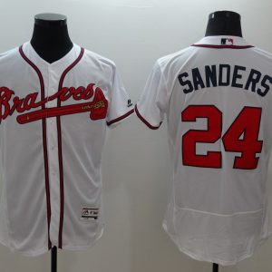 Majestic MLB Atlanta Braves #24 Sanders White Elite Jersey