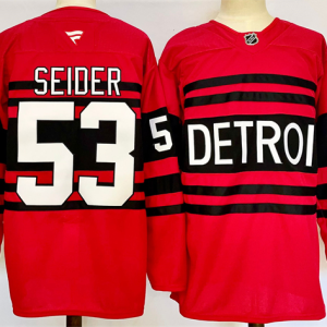 Men's Detroit Red Wings 53 Moritz Seider Red 2024-25 Reverse Retro Stitched Jersey