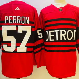 Men's Detroit Red Wings #57 Perron Red 2022-23 Reverse Retro Jersey