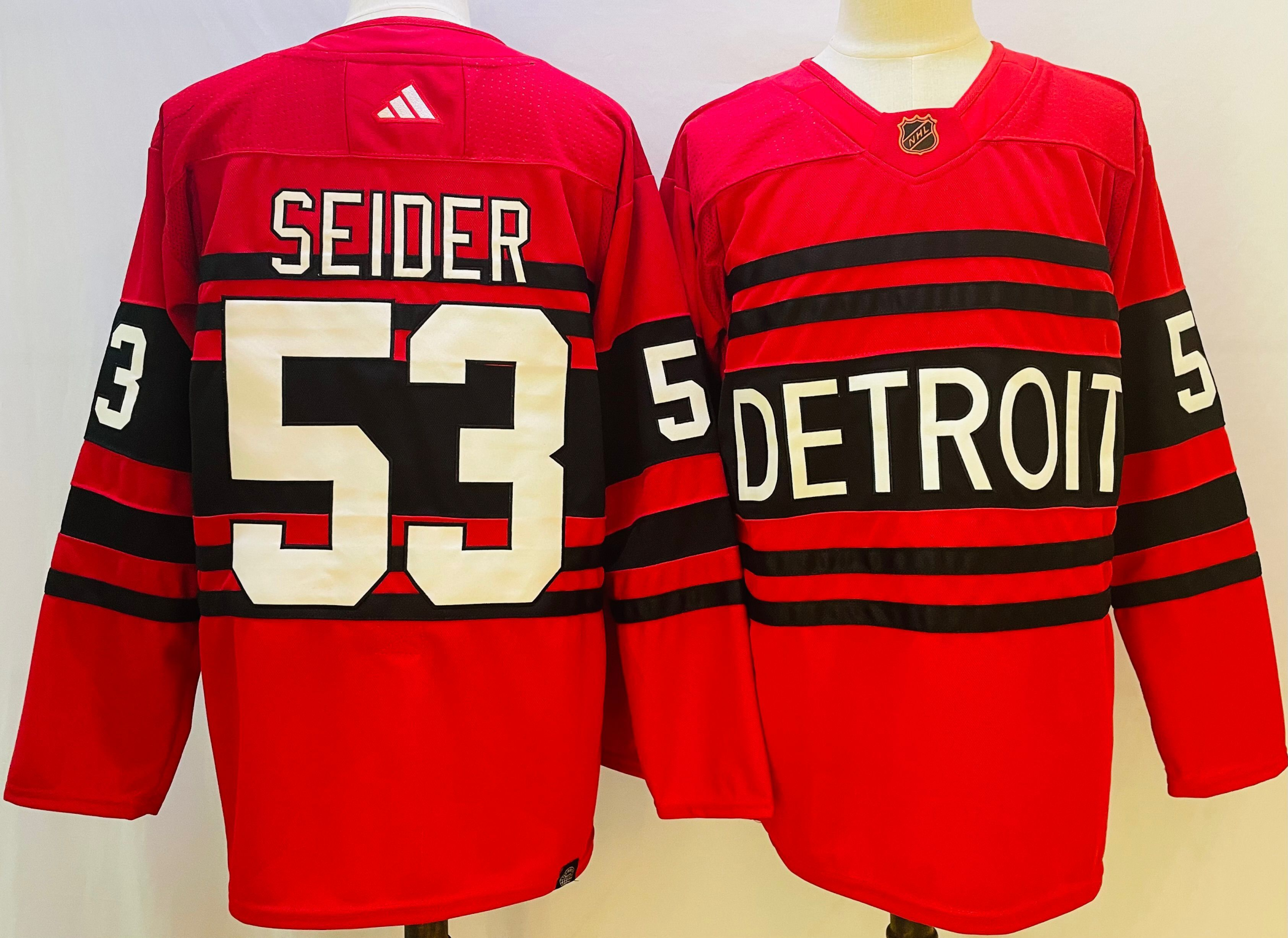 Men's Detroit Red Wings #53 Seider Red 2022-23 Reverse Retro Jersey