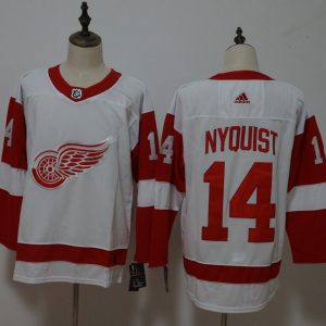 Men's Adidas Detroit Red Wings #14 Gustav Nyquist White Stitched NHL Jersey