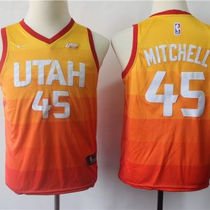 NBA Jazz 45 Donovan Mitchell City Edition Red Gold Youth Jersey