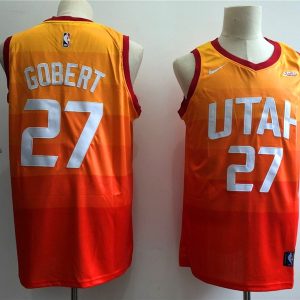 NBA Jazz 27 Rudy Gobert City Edition Red Gold Swingman Men Jersey