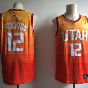 Nike NBA Utah Jazz Karl #12 John Stockton City Edition Orange Jersey