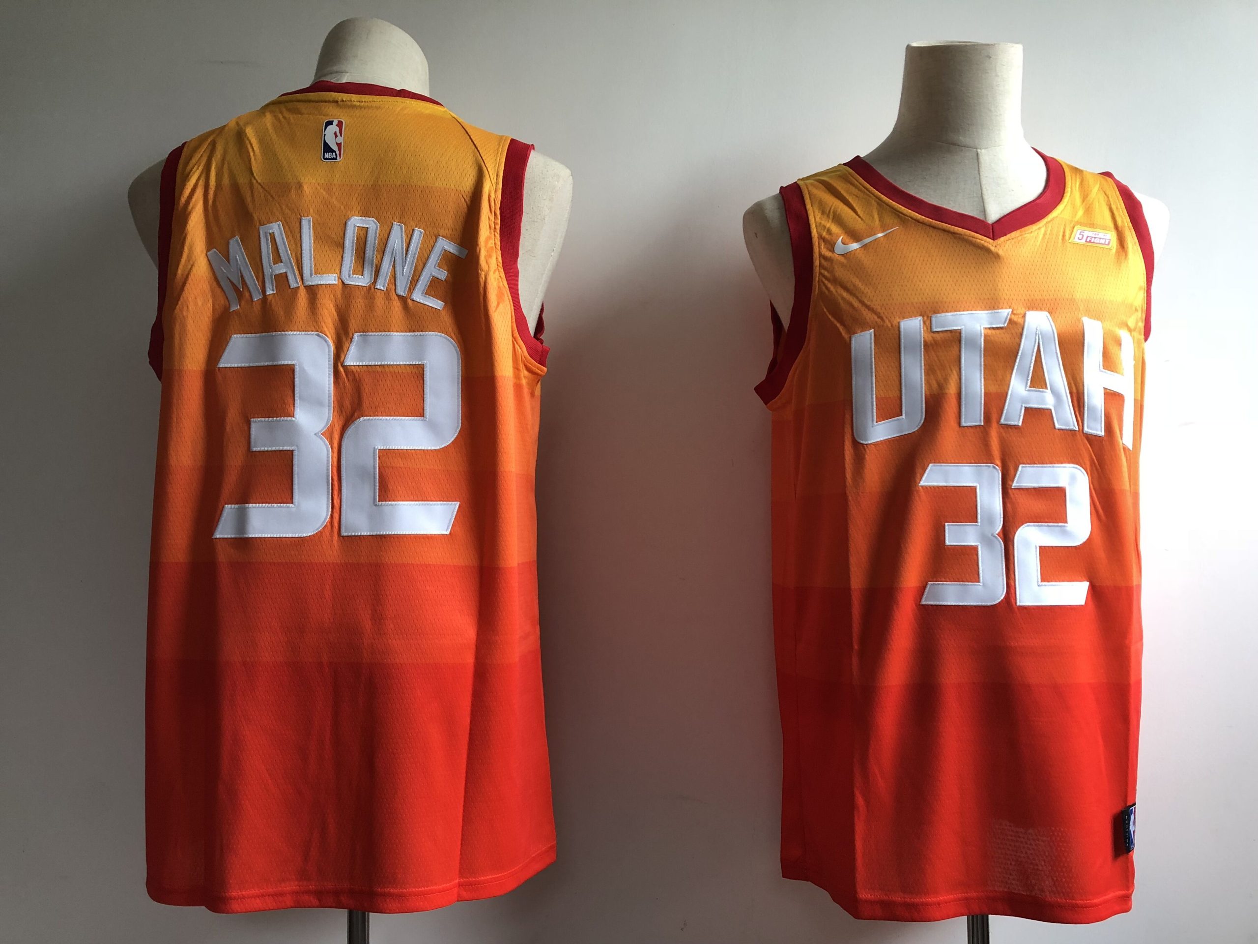 Nike NBA Utah Jazz Karl #32 Malone Swingman City Edition Orange Jersey