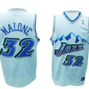 White Carl Malone Throwback NBA Utah Jazz #32 Jersey