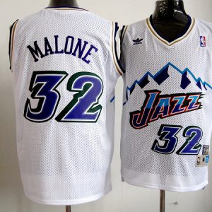 white Karl Malone Jersey, NBA Utah Jazz #32 throwback Jersey