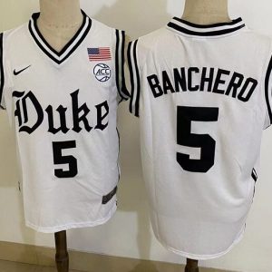 Duke Blue Devils#5 Paolo Banchero New White Model jersey