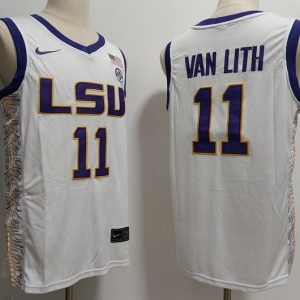 LSU Tigers #11 Basketball Men's Clothing Van lith White jersey