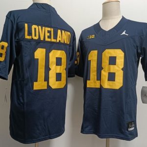 Michigan Wolverines #18 Colston Loveland Deep Blue Diamond Edition jersey