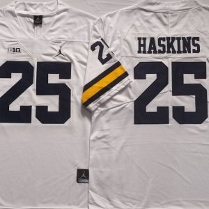 Michigan Wolverines White #25 HASKINS jersey
