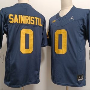 Michigan Wolverines  #0 Mike Sainristil Deep Blue Diamond Edition jersey