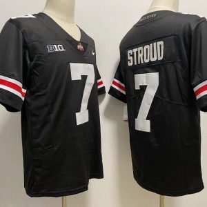 Ohio State Buckeyes #7 Stroud Black text in white jersey