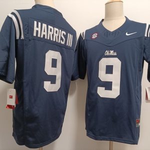 Ole Miss Rebels #9 Tre Harris III Deep Blue jersey