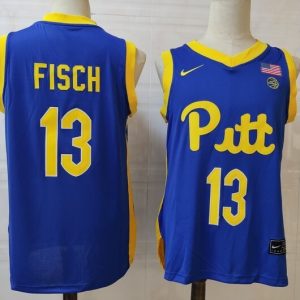 Pittsburgh Panthers PITT basketball #13 Fisch Blue jersey