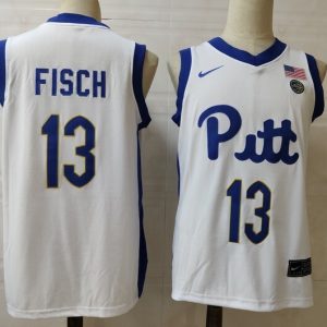 Pittsburgh Panthers PITT basketball #13 Fisch White jersey