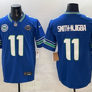 Men's Seattle Seahawks #11 Jaxon Smith-Njigba 2025 F.U.S.E. Royal 50th patch Vapor Untouchable Limited Jersey